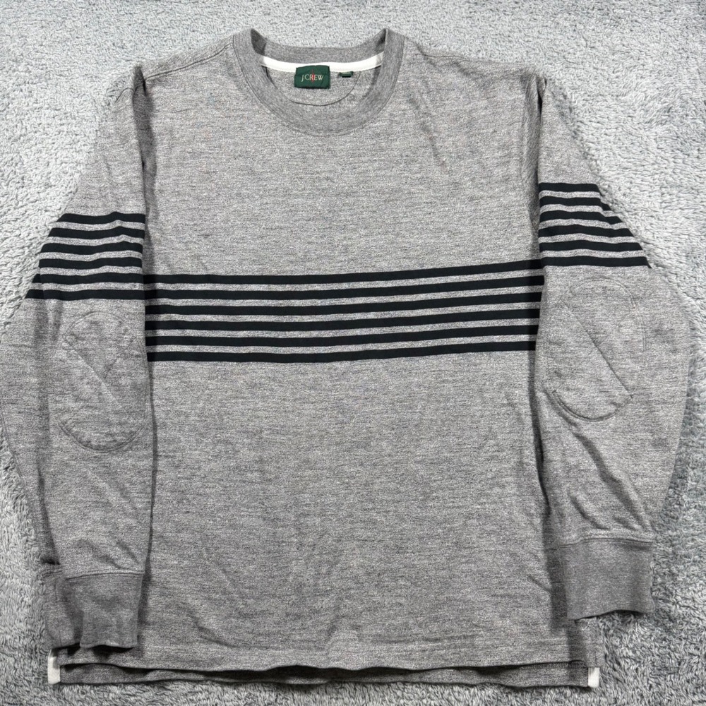 J.Crew Oarsman Crewneck Sweater Mens Large Striped Elbow Patches Vented